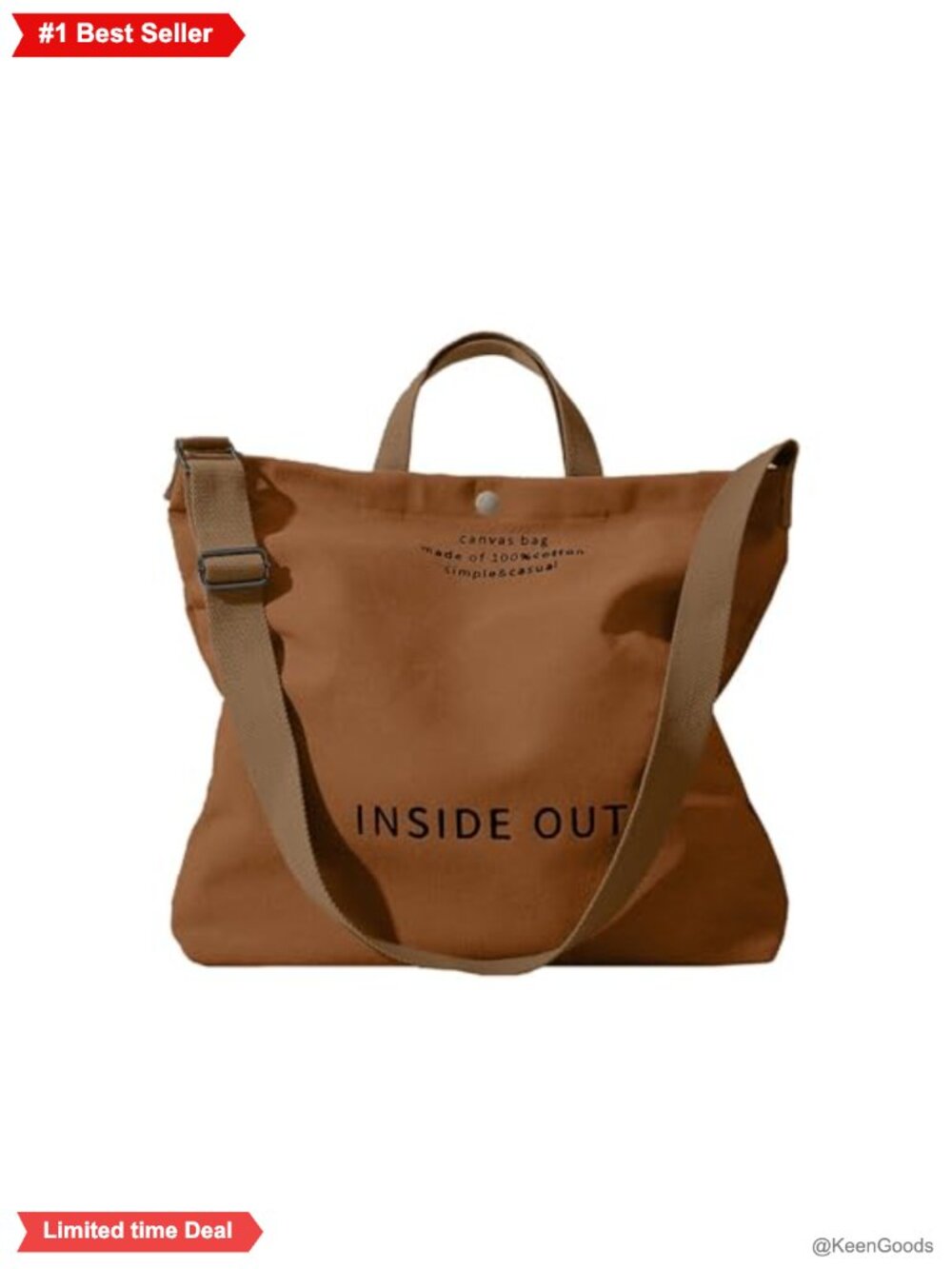 16oz Cotton Canvas Tote Bag Crossbody Adjustable Strap Work Travel